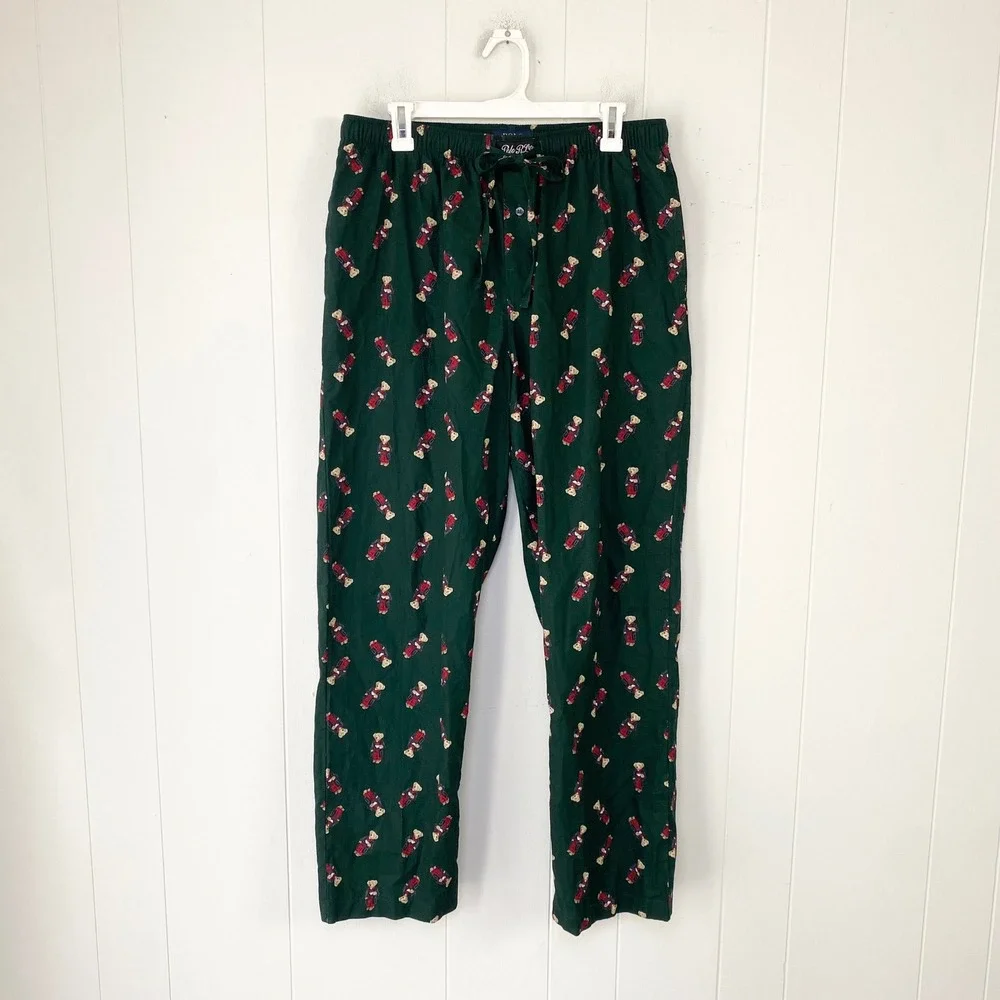 Polo Ralph Lauren Mens Green Polo Bear Pajama Pants Sleepwear Large L